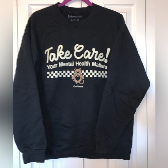 Ourseasns Take Care! Black Crewneck Sweatshirt with Bear Size Large - Picture 1 of 4
